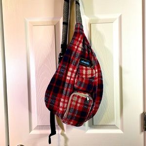 KAVU red/blue plaid flannel sling bag